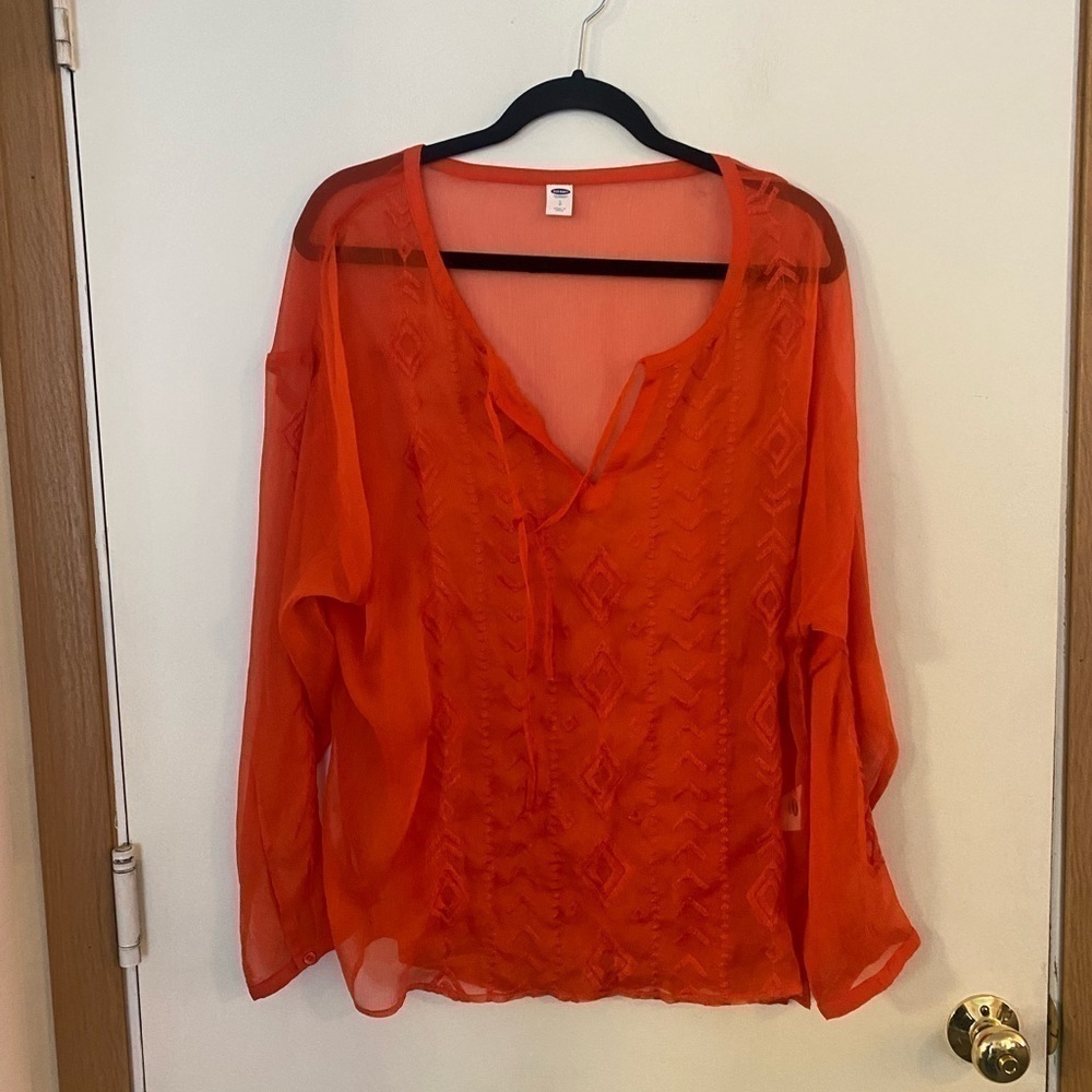 Old Navy large orange pop over Boho sheer top